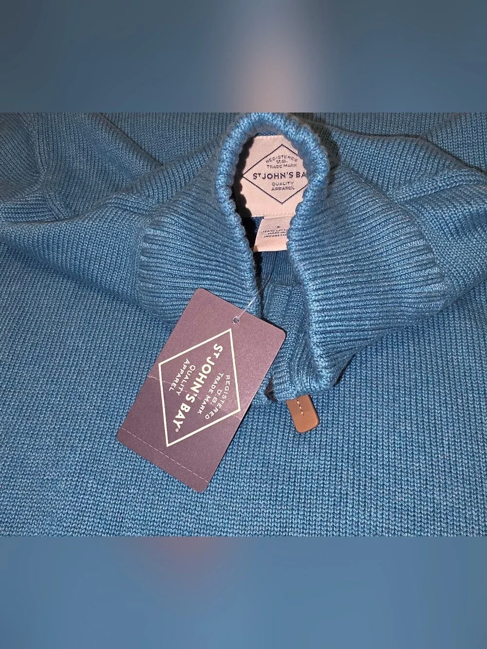 St. John's Bay Men's Half-Zip Mock Neck Sweater- Teal- Sz S